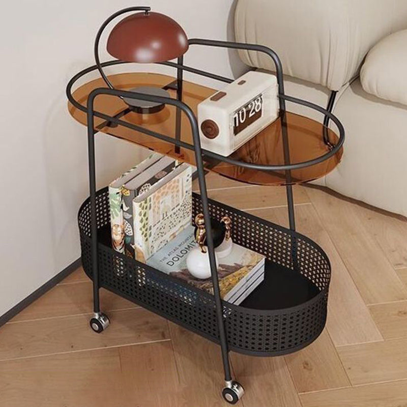 Oval Cylinder Tempered Glass Iron Side Table