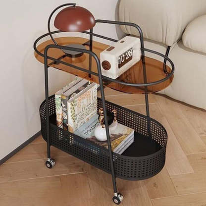 Oval Cylinder Tempered Glass Iron Side Table
