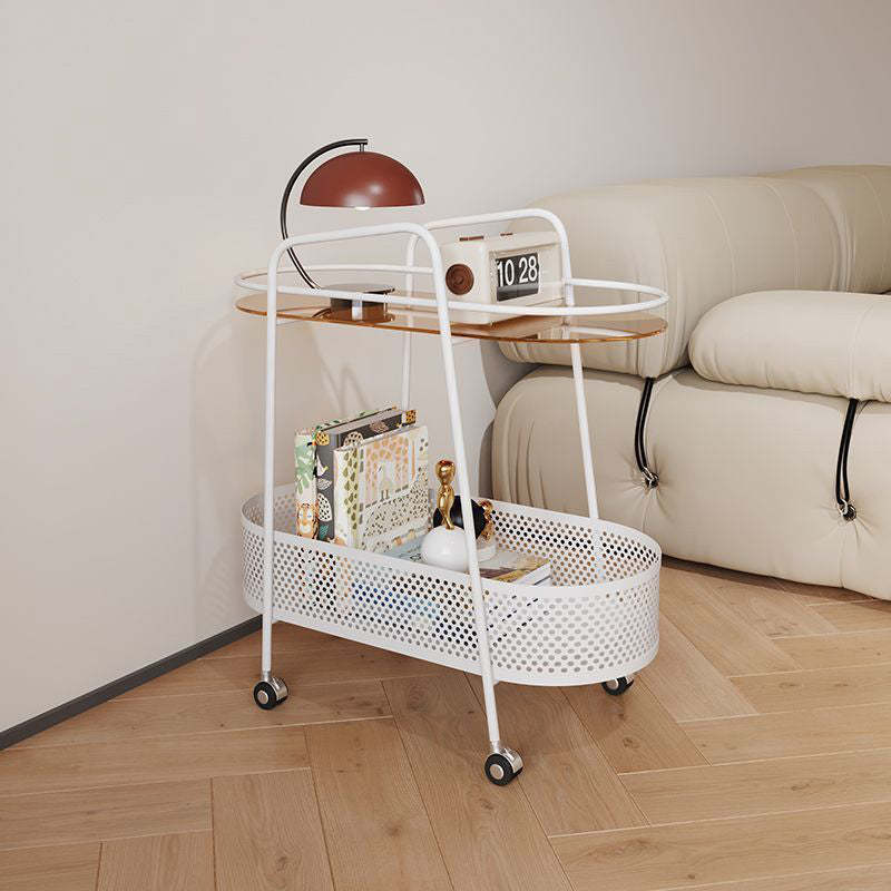 Oval Cylinder Tempered Glass Iron Side Table