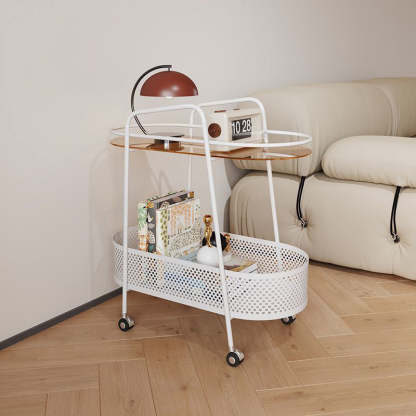 Oval Cylinder Tempered Glass Iron Side Table