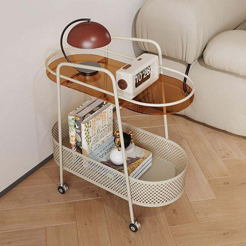 Oval Cylinder Tempered Glass Iron Side Table