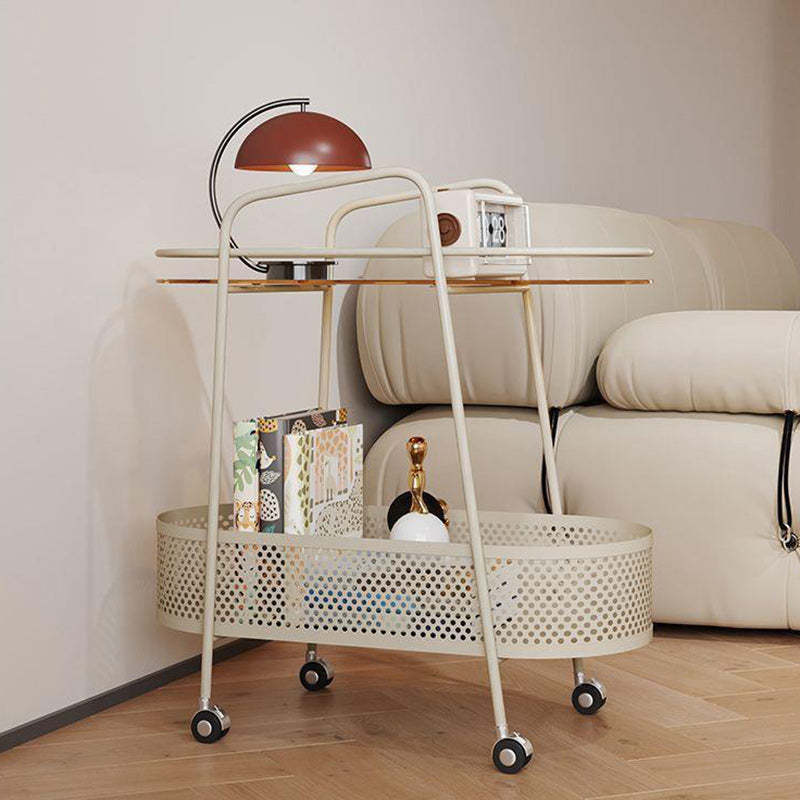 Oval Cylinder Tempered Glass Iron Side Table