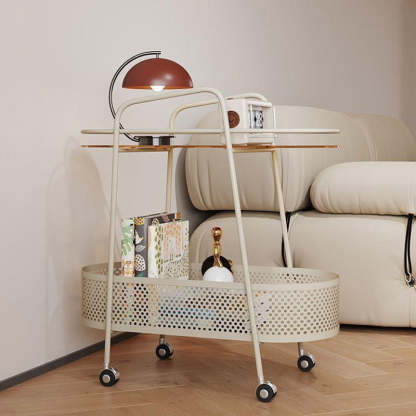 Oval Cylinder Tempered Glass Iron Side Table