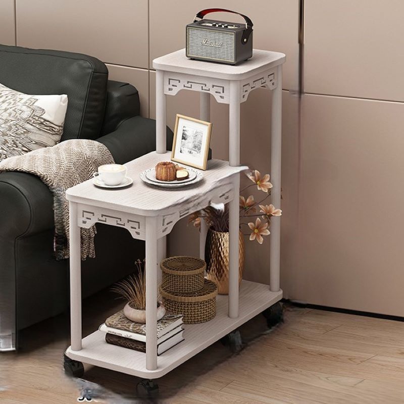 Chinese Carved Fiberboard Solid Wood Side Table 3-Tier