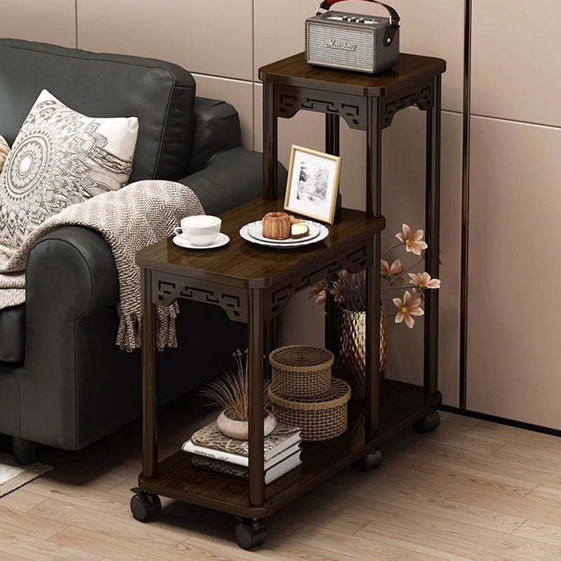 Chinese Carved Fiberboard Solid Wood Side Table 3-Tier