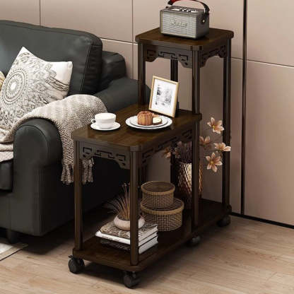 Chinese Carved Fiberboard Solid Wood Side Table 3-Tier