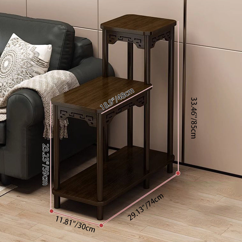 Chinese Carved Fiberboard Solid Wood Side Table 3-Tier — B / Walnut Color