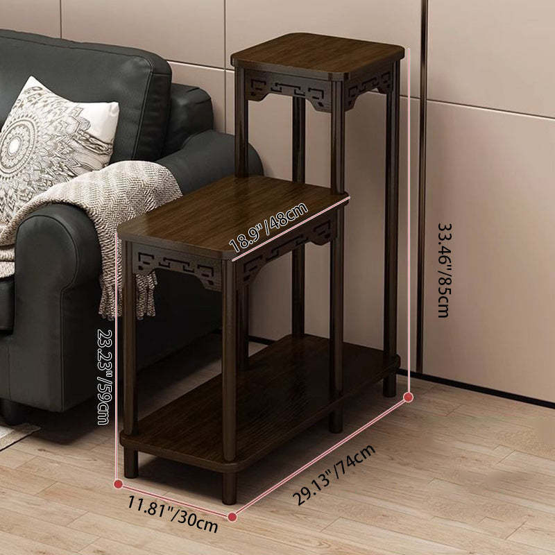 Chinese Carved Fiberboard Solid Wood Side Table 3-Tier — B / Walnut Color