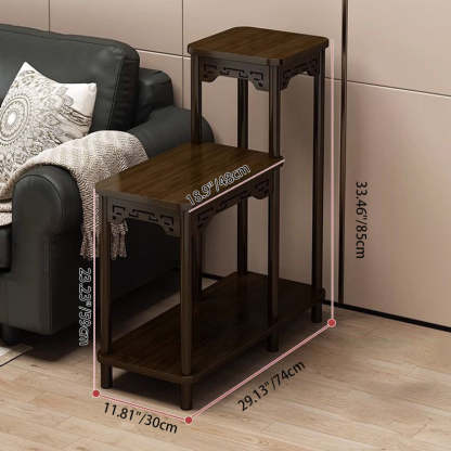 Chinese Carved Fiberboard Solid Wood Side Table 3-Tier — B / Walnut Color