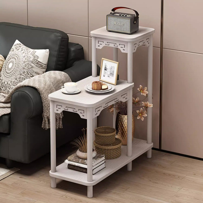 Chinese Carved Fiberboard Solid Wood Side Table 3-Tier — A / White