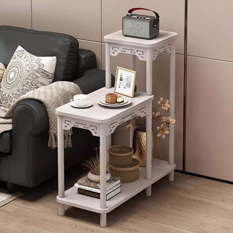 Chinese Carved Fiberboard Solid Wood Side Table 3-Tier — A / White
