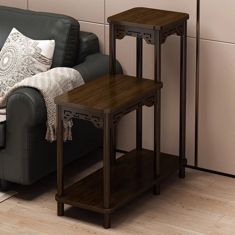 Chinese Carved Fiberboard Solid Wood Side Table 3-Tier — A / Walnut Color