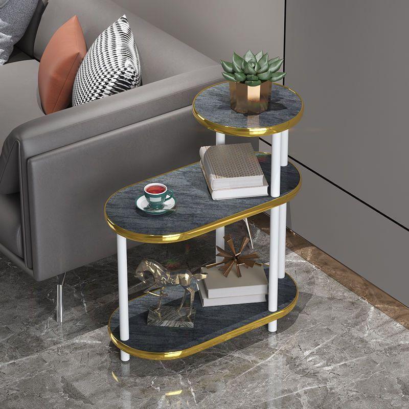 Scandinavian Fiberboard Solid Wood Oval Side Table 3-Tier — A / Grey