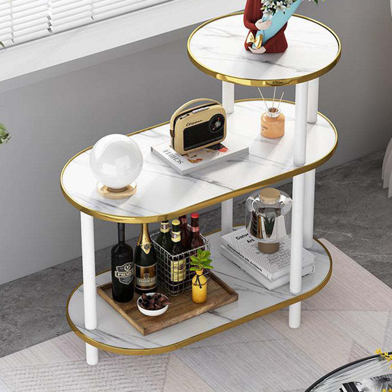 Scandinavian Fiberboard Solid Wood Oval Side Table 3-Tier — A / White