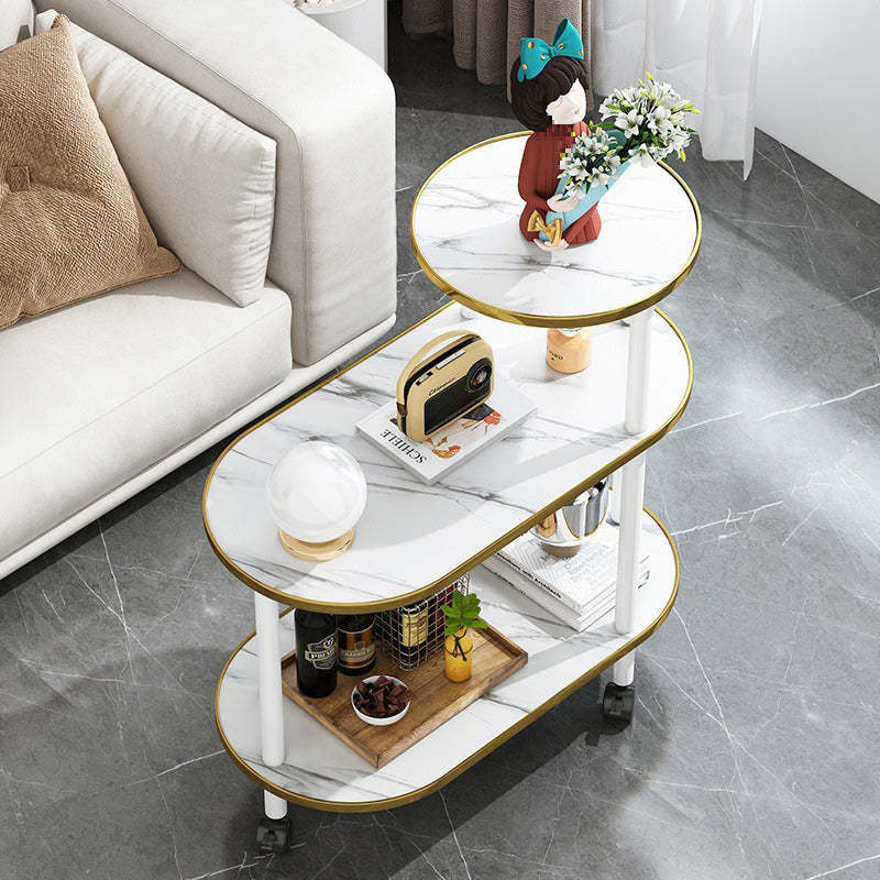 Scandinavian Fiberboard Solid Wood Oval Side Table 3-Tier — B / White