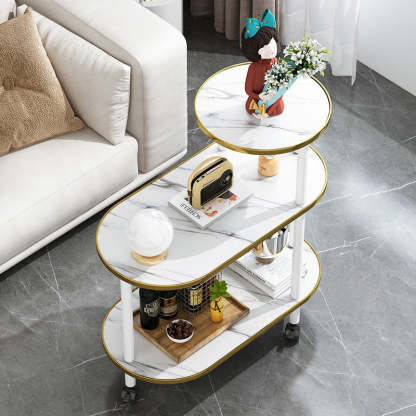 Scandinavian Fiberboard Solid Wood Oval Side Table 3-Tier — B / White
