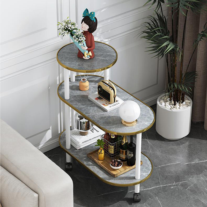 Scandinavian Fiberboard Solid Wood Oval Side Table 3-Tier