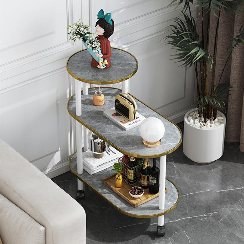 Scandinavian Fiberboard Solid Wood Oval Side Table 3-Tier