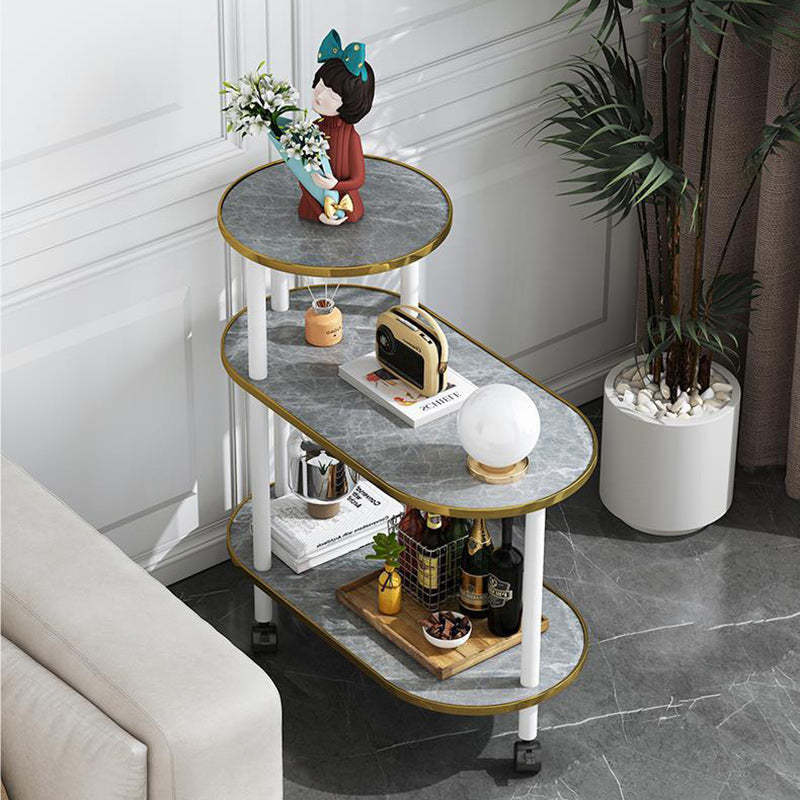 Scandinavian Fiberboard Solid Wood Oval Side Table 3-Tier