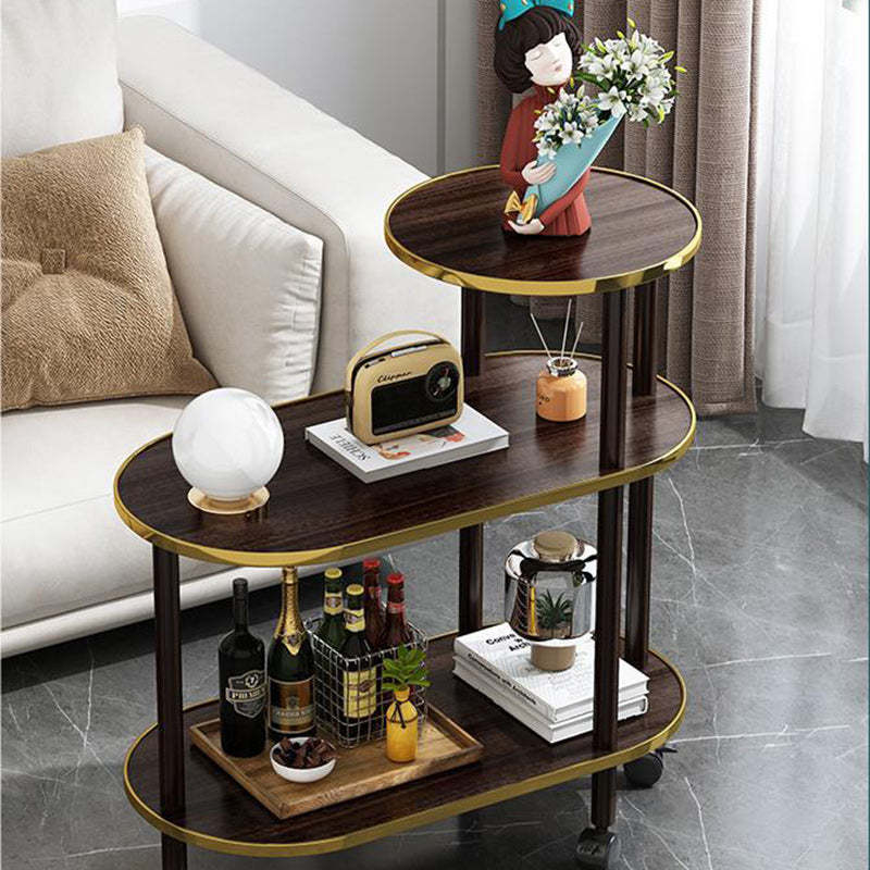 Scandinavian Fiberboard Solid Wood Oval Side Table 3-Tier — B / Walnut Color