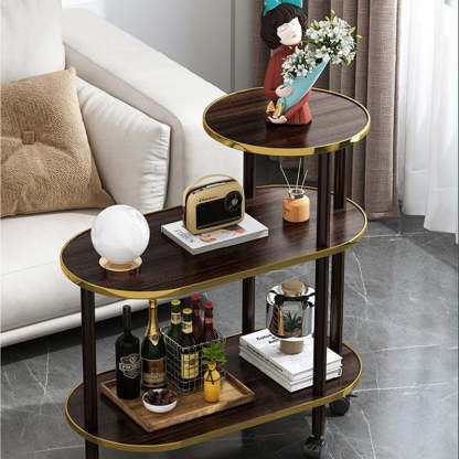 Scandinavian Fiberboard Solid Wood Oval Side Table 3-Tier — B / Walnut Color