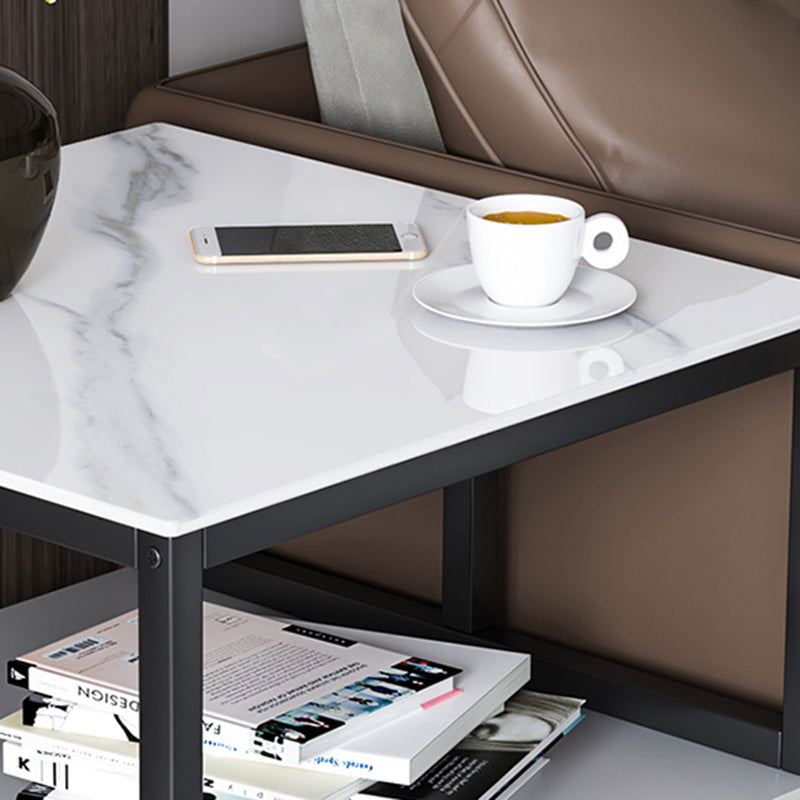 Minimalist Rock Slab Wood Metal Square Side Table 2-Tier — B / Grey