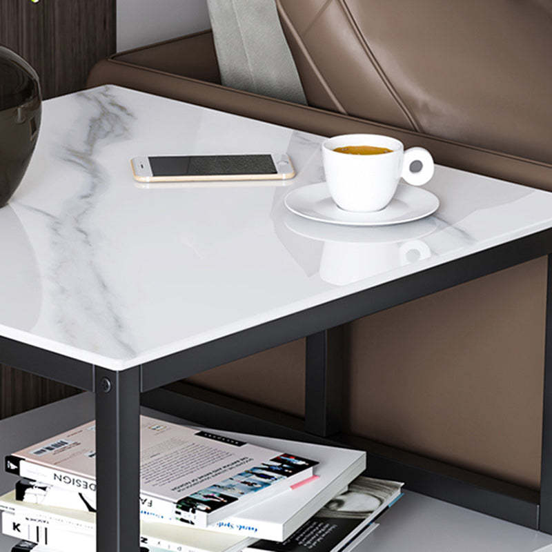 Minimalist Rock Slab Wood Metal Square Side Table 2-Tier — B / Grey