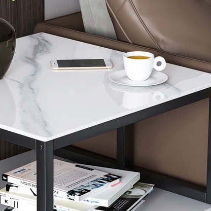 Minimalist Rock Slab Wood Metal Square Side Table 2-Tier — B / Grey