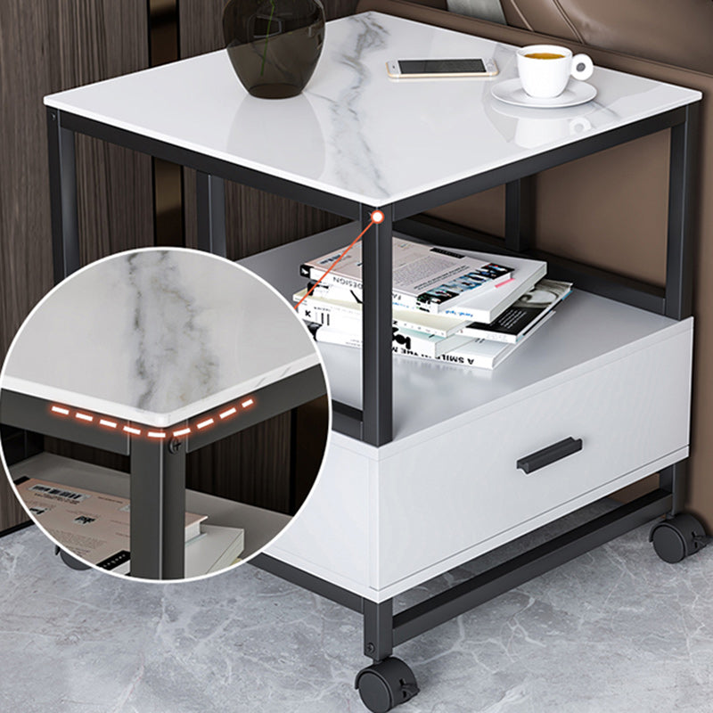 Minimalist Rock Slab Wood Metal Square Side Table 2-Tier — A / White