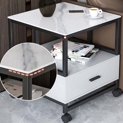 Minimalist Rock Slab Wood Metal Square Side Table 2-Tier — A / White