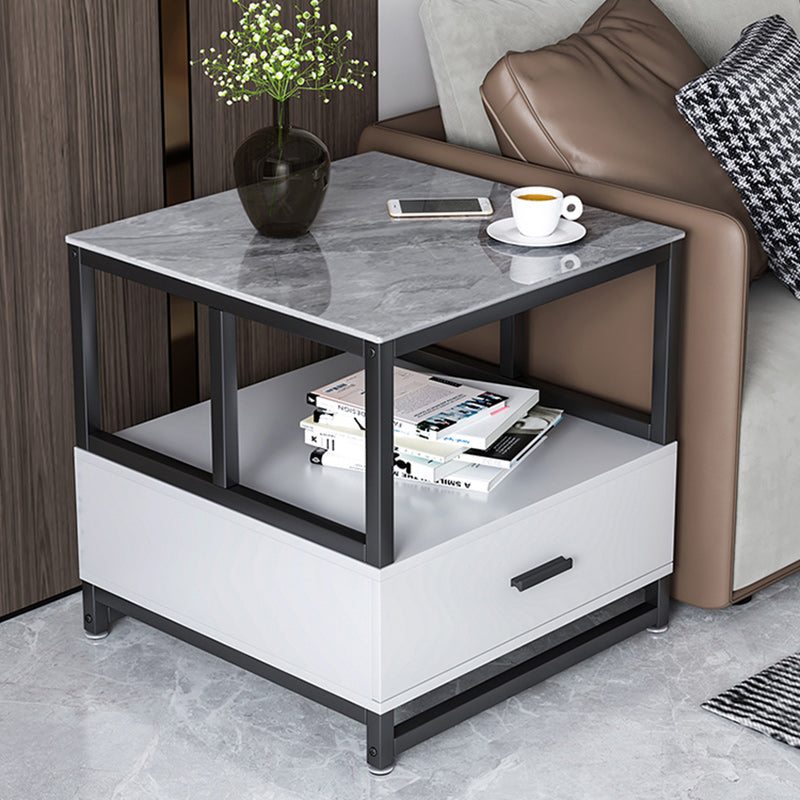 Minimalist Rock Slab Wood Metal Square Side Table 2-Tier — A / Grey