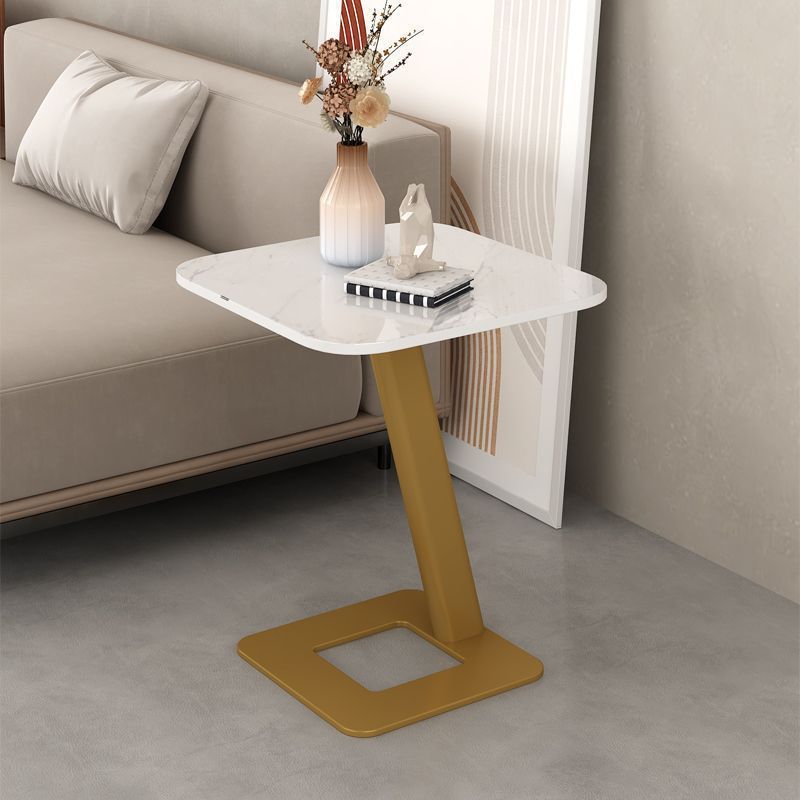 Round Rock Slab Steel Side Table — Square / Gold