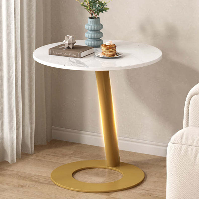Round Rock Slab Steel Side Table — Round / Gold