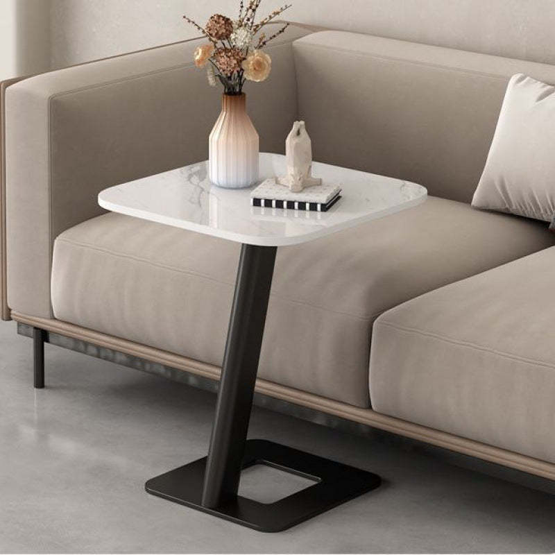 Round Rock Slab Steel Side Table — Square / Black