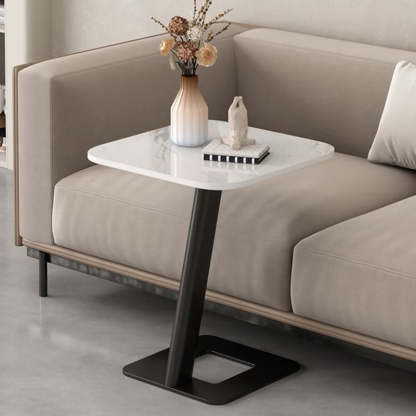 Round Rock Slab Steel Side Table