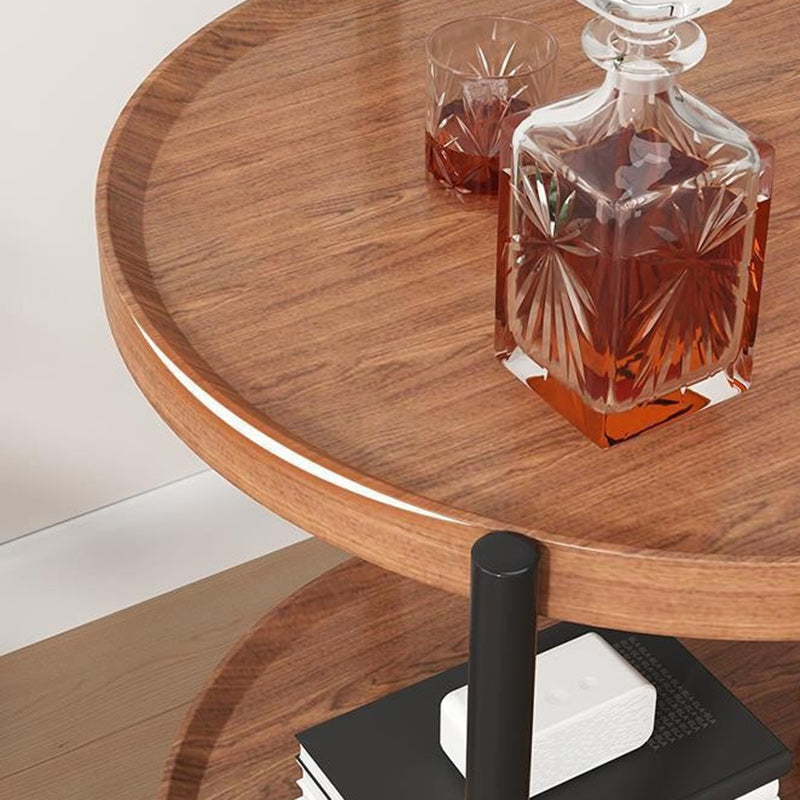 Minimalist Disc Cylinder Wood Metal Side Table