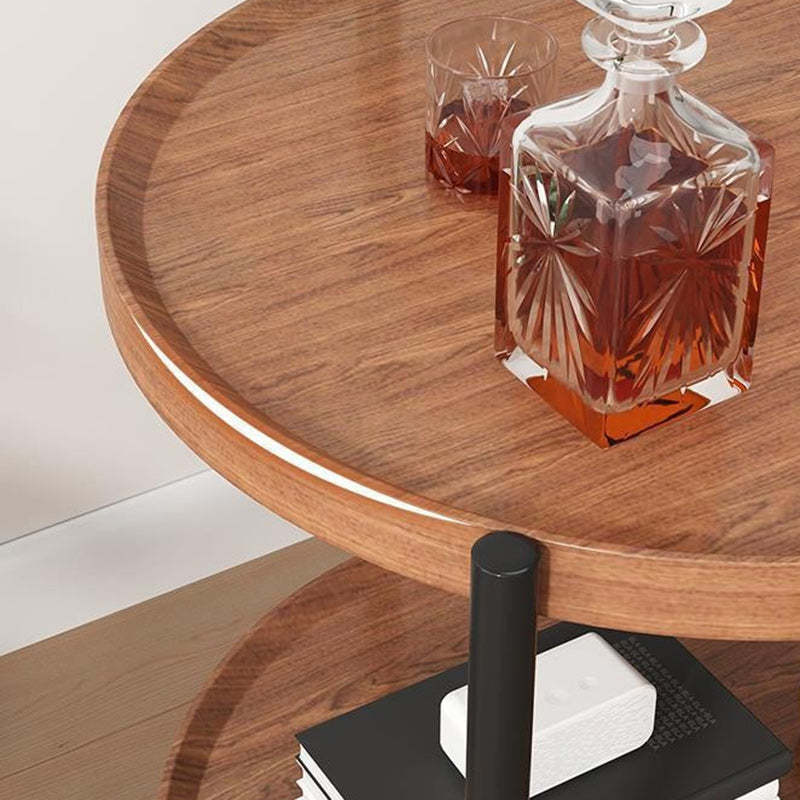 Minimalist Disc Cylinder Wood Metal Side Table