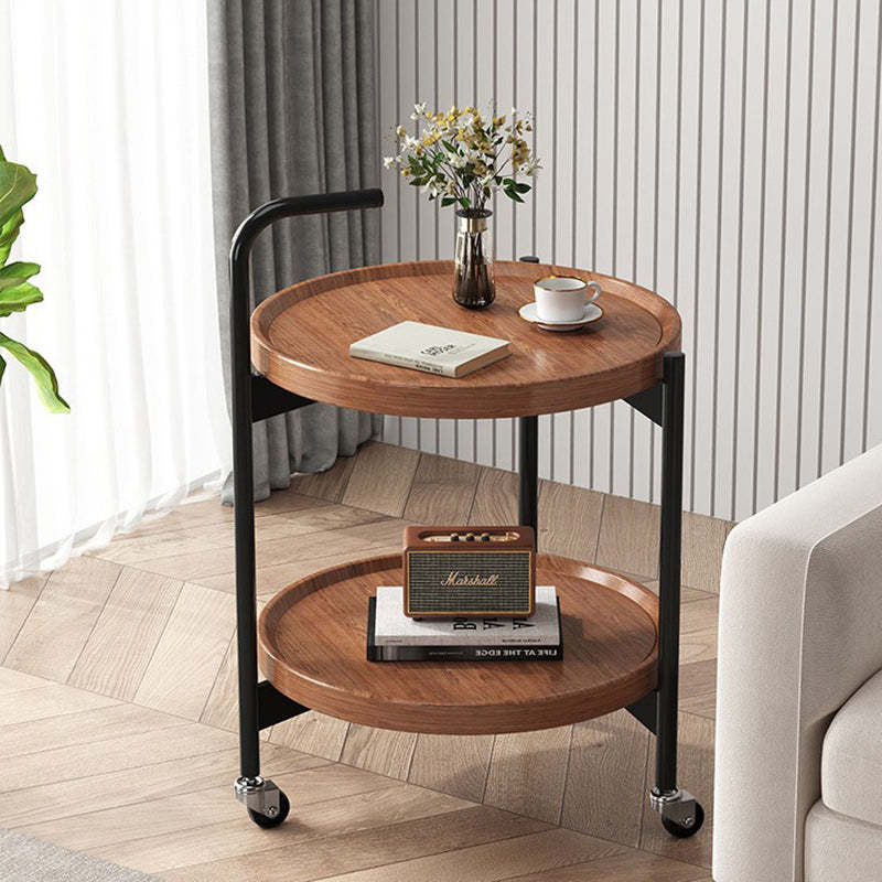 Minimalist Disc Cylinder Wood Metal Side Table — Walnut Color