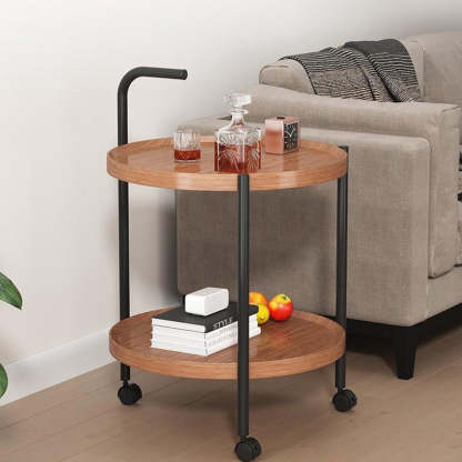 Minimalist Disc Cylinder Wood Metal Side Table — Original Wood Color