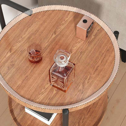 Minimalist Disc Cylinder Wood Metal Side Table