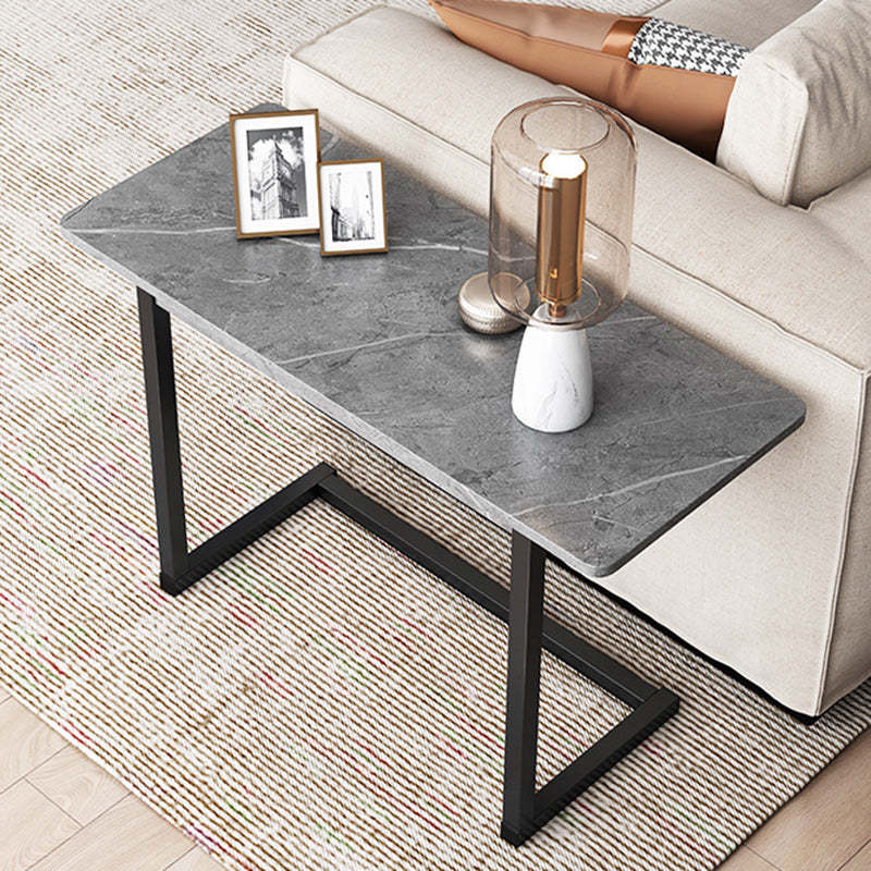 Modern Minimalist Rectangular Stone Rock Slab Iron Side Table