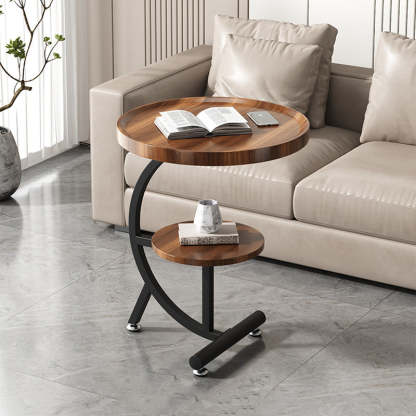 Scandinavian Moon Blister Board Steel Side Table — Walnut Color