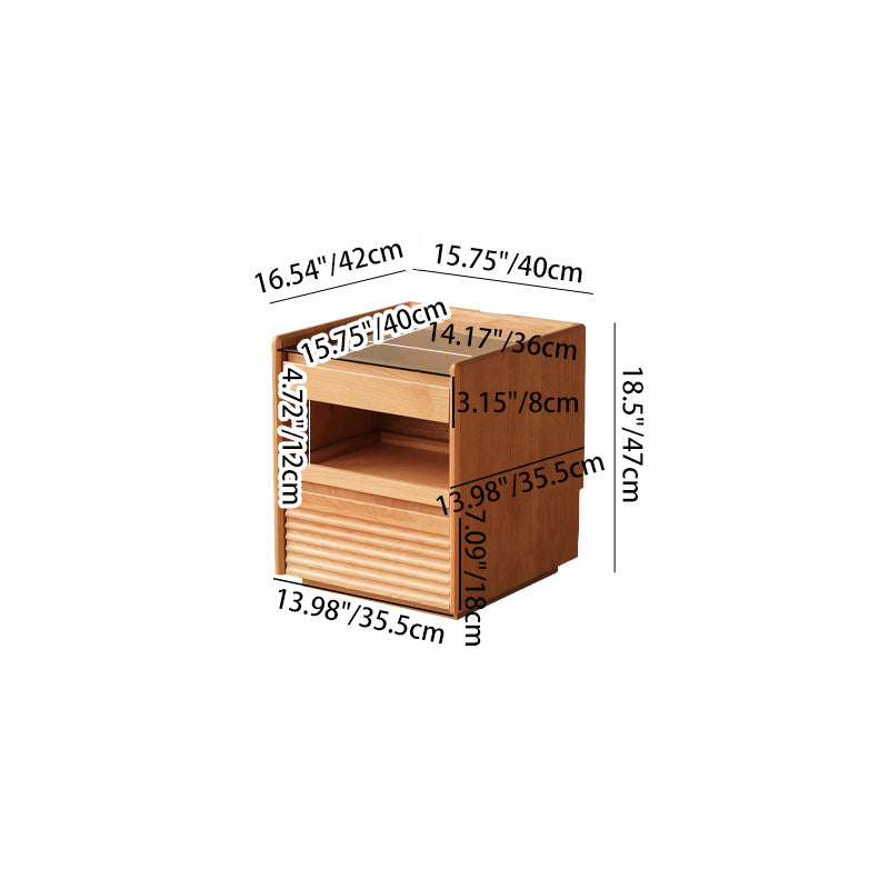 Retro Solid Wood Cube 3-Drawer Nightstand