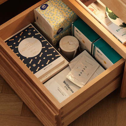 Retro Solid Wood Cube 3-Drawer Nightstand