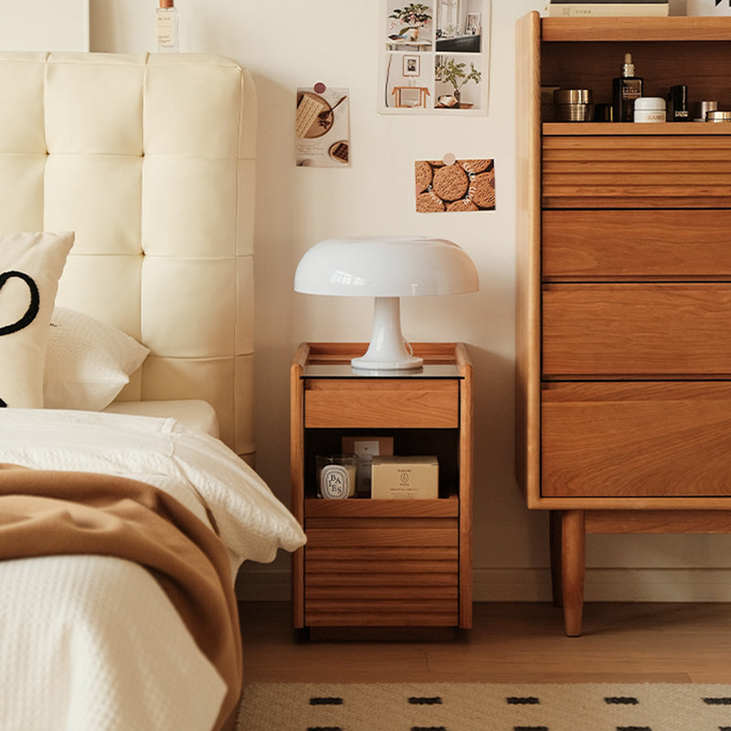 Retro Solid Wood Cube 3-Drawer Nightstand