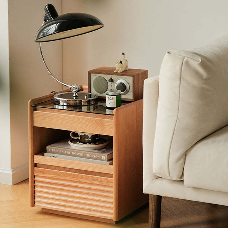 Retro Solid Wood Cube 3-Drawer Nightstand