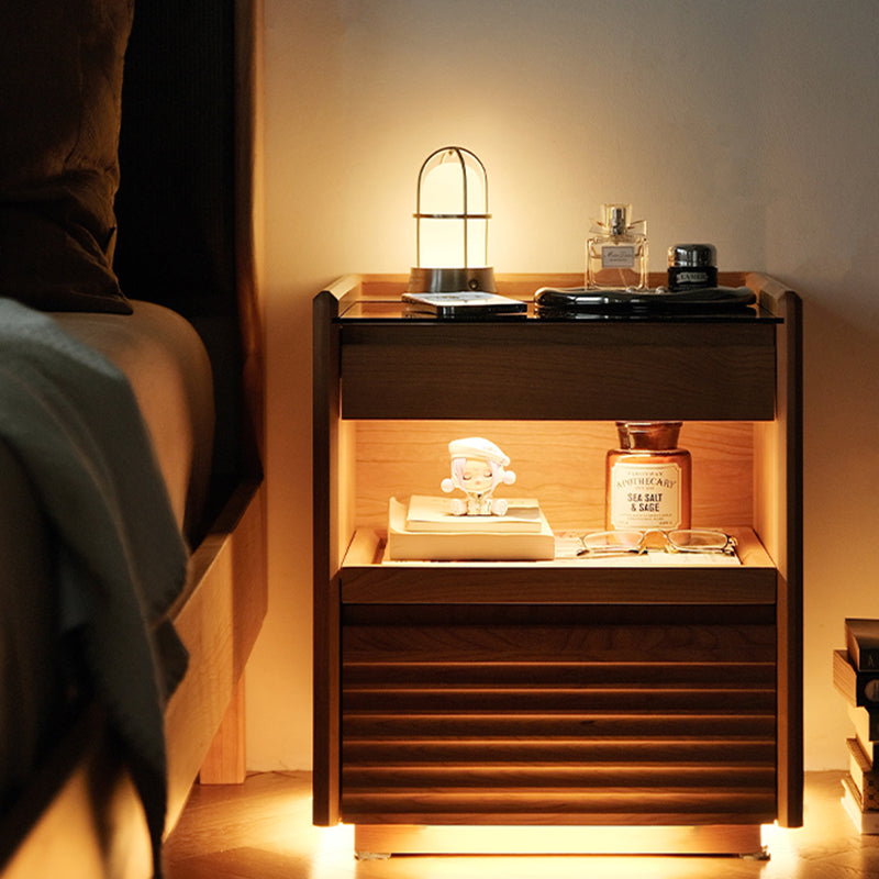 Retro Solid Wood Cube 3-Drawer Nightstand