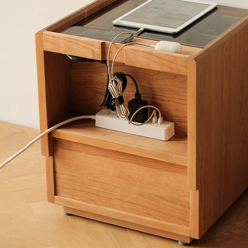 Retro Solid Wood Cube 3-Drawer Nightstand
