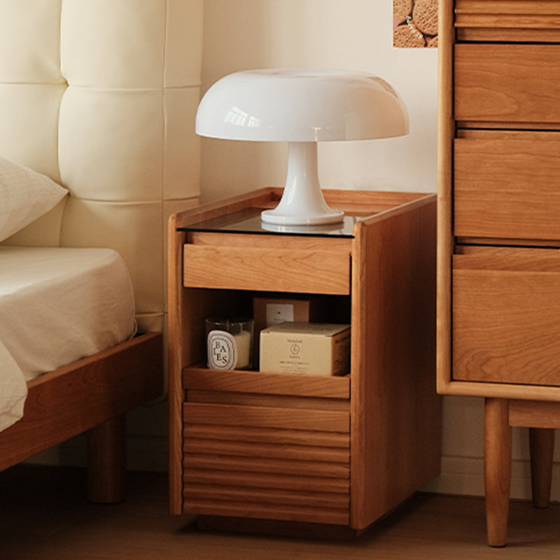Retro Solid Wood Cube 3-Drawer Nightstand