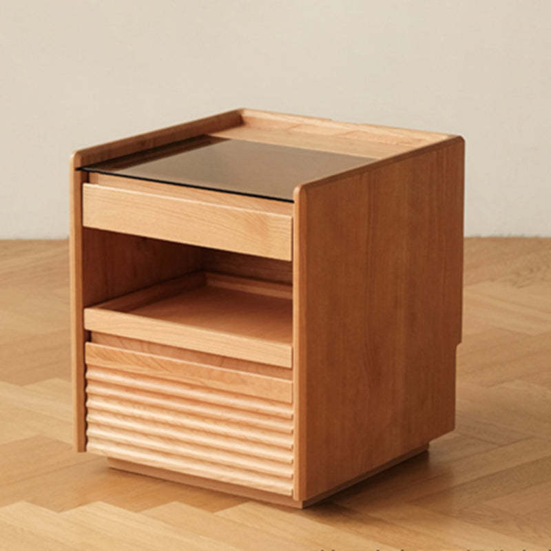 Retro Solid Wood Cube 3-Drawer Nightstand